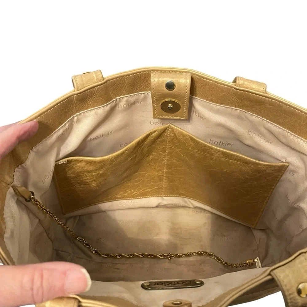 Botkier Metallic Leather Trigger Satchel Handbag Tote Gold Hardware